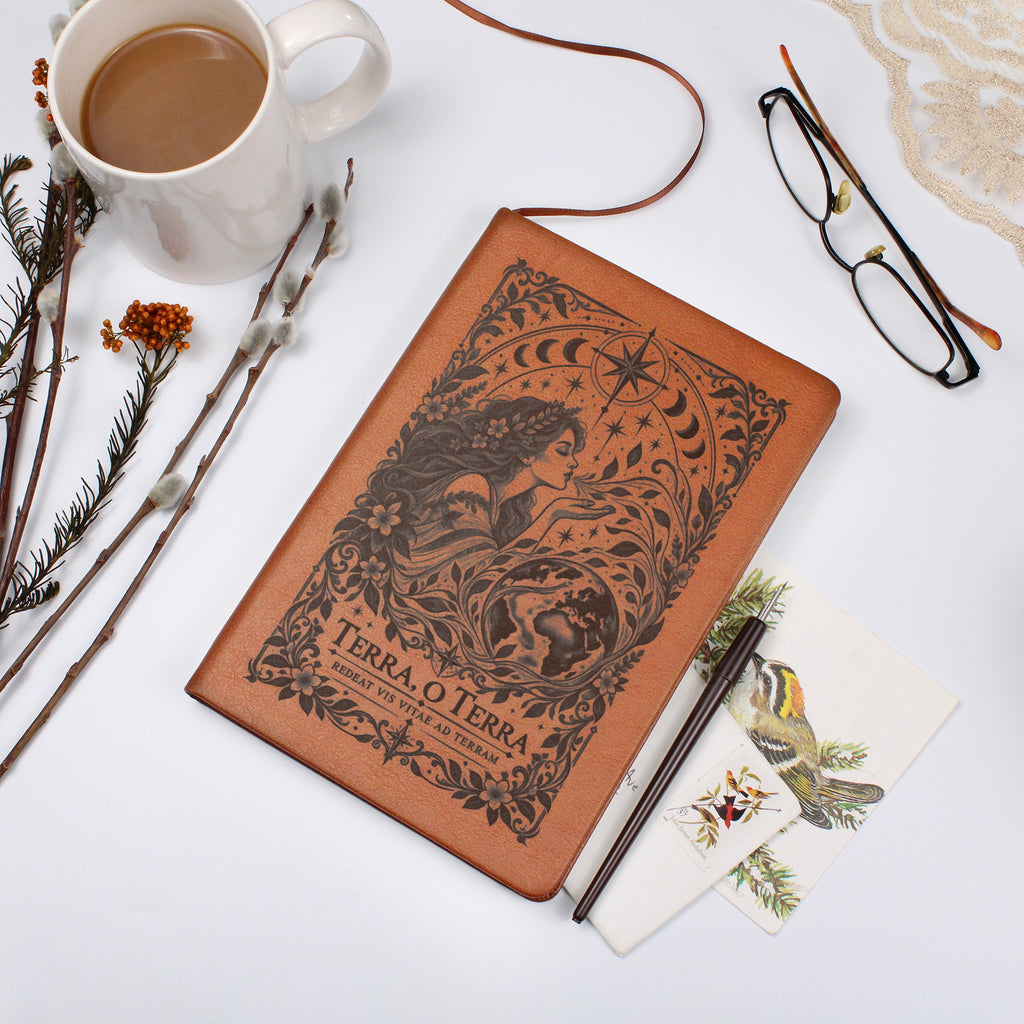 Terra, O Terra – The Breath of Life Engraved Journal | Elegant Vegan Leather Notebook | Inspirational Gift