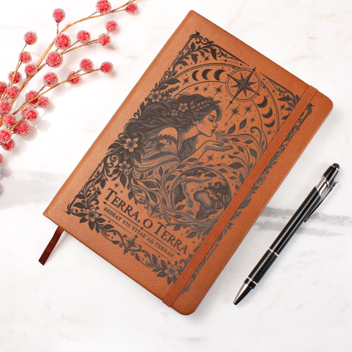 Terra, O Terra – The Breath of Life Engraved Journal | Elegant Vegan Leather Notebook | Inspirational Gift