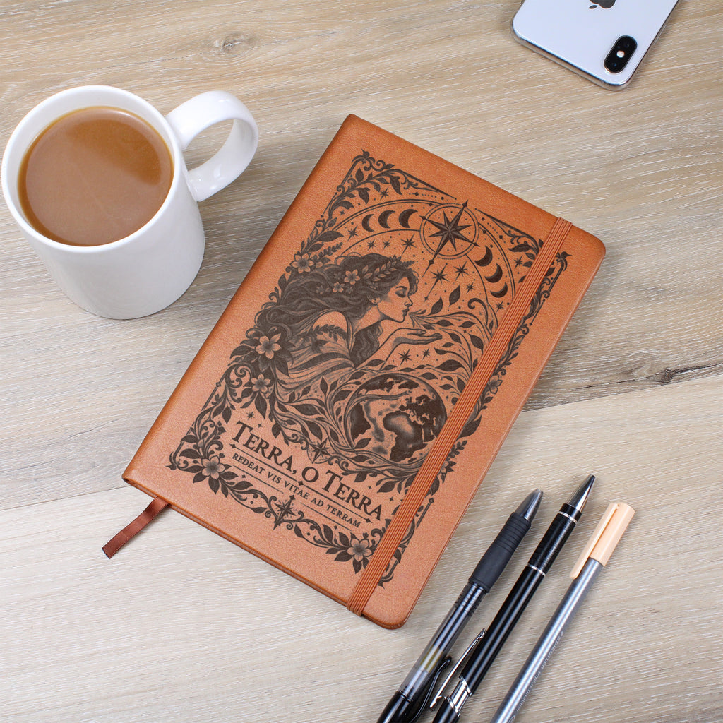Terra, O Terra – The Breath of Life Engraved Journal | Elegant Vegan Leather Notebook | Inspirational Gift