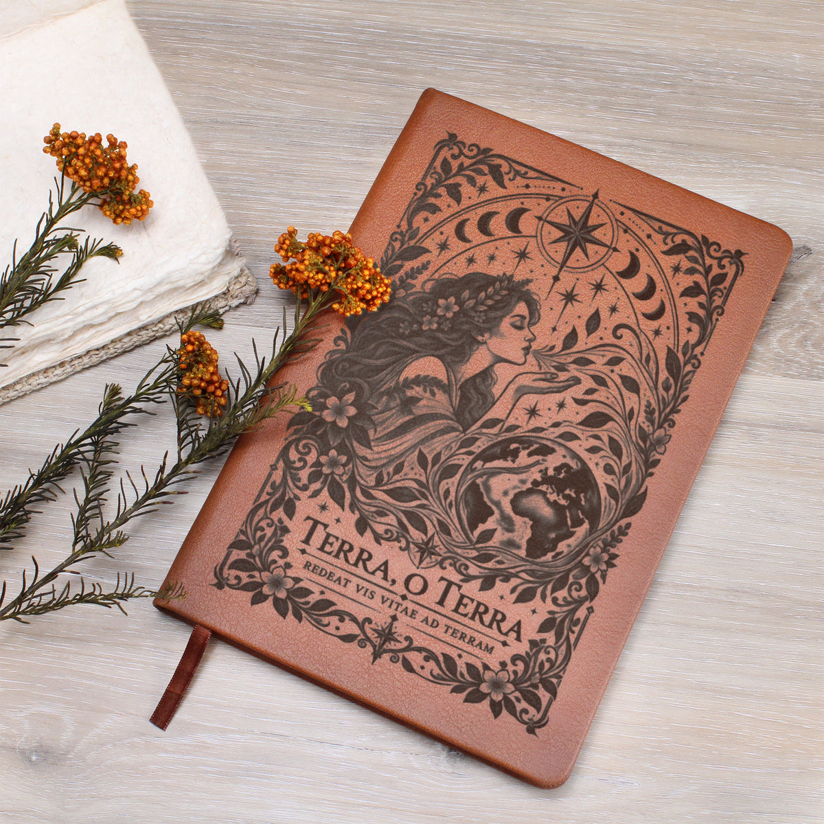 Terra, O Terra – The Breath of Life Engraved Journal | Elegant Vegan Leather Notebook | Inspirational Gift