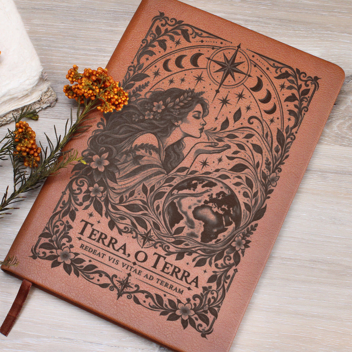 Terra, O Terra – The Breath of Life Engraved Journal | Elegant Vegan Leather Notebook | Inspirational Gift