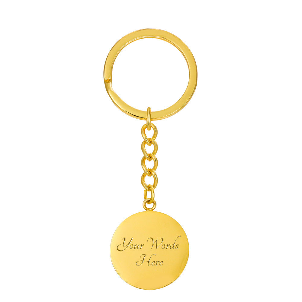 Ancient Echoes Meditation Logo Keychain – Gold or Steel Circle Pendant